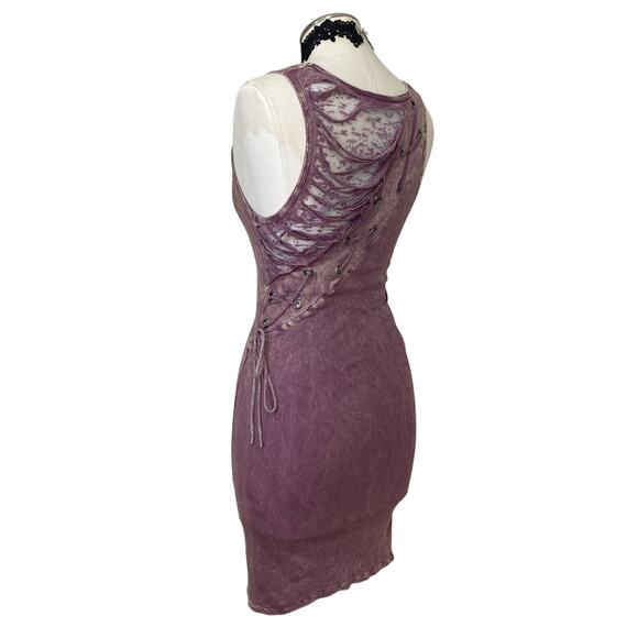 T Party VTG Y2K 90s Purple Distressed Body Con Tank Dress - Picture 5 of 11